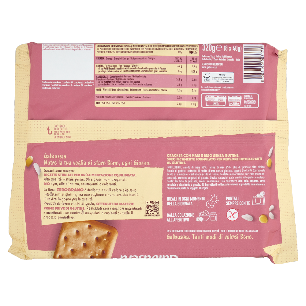 Galbusera ZeroGrano Cracker Mais e Riso Senza Glutine 8 x 40 g