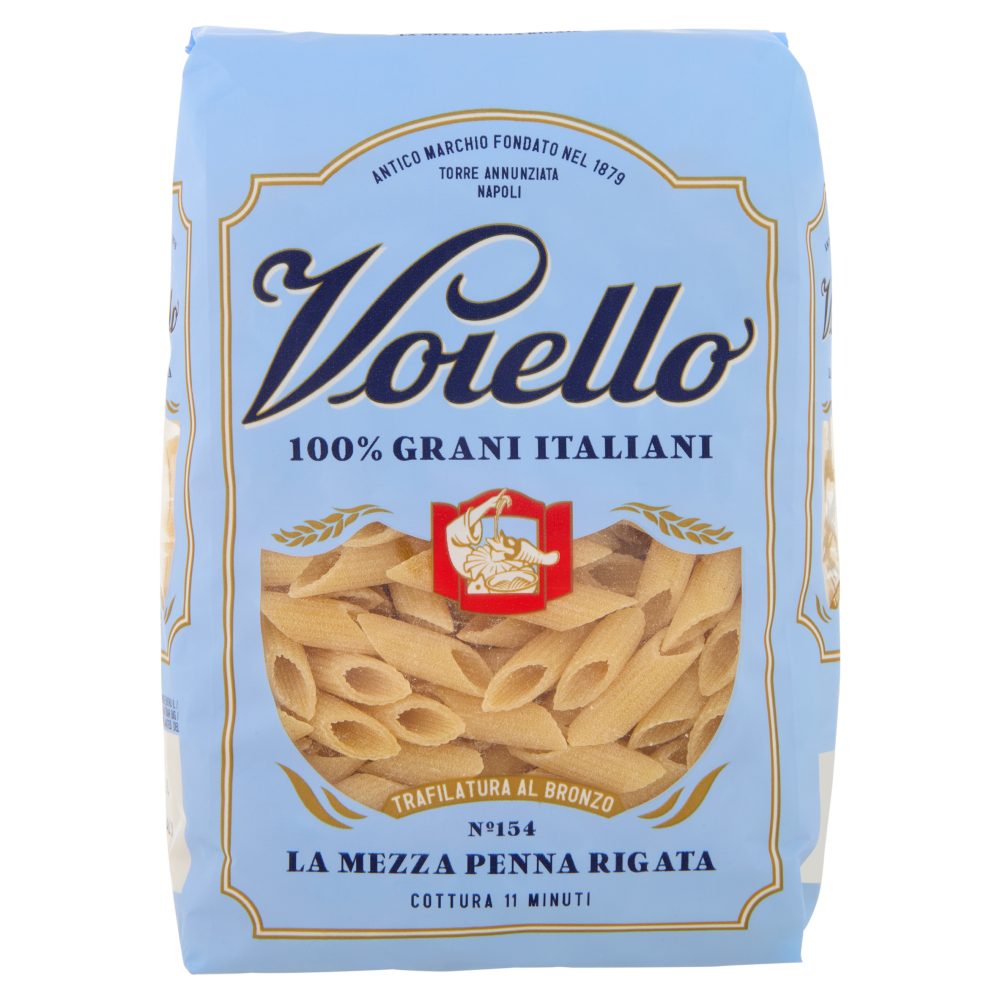 Voiello Pasta La Mezza Penna Rigata N°154 grani 100% italiani Trafilata bronzo 500g