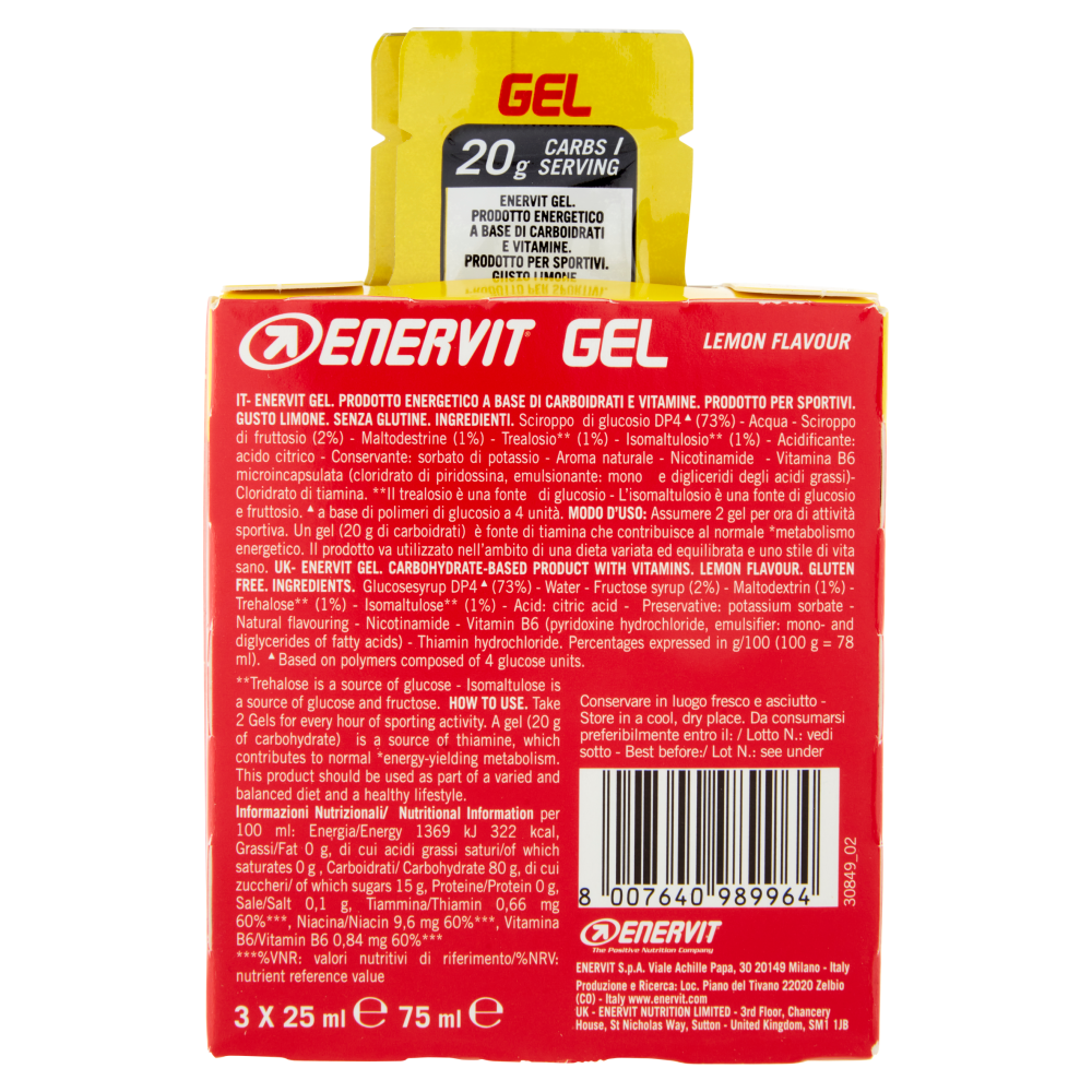 Enervit Gel Lemon Flavour 3 x 25 ml
