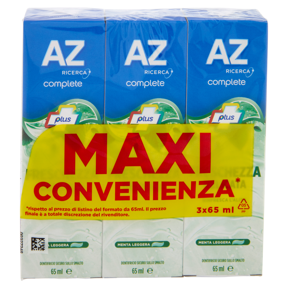 AZ Ricerca Dentifricio Complete Plus Freschezza Delicata Menta Leggera 3 x 65 ml