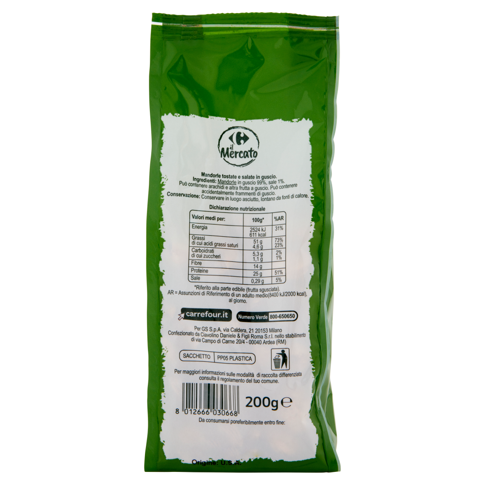 Carrefour il Mercato Mandorle tostate e salate in guscio 200 g