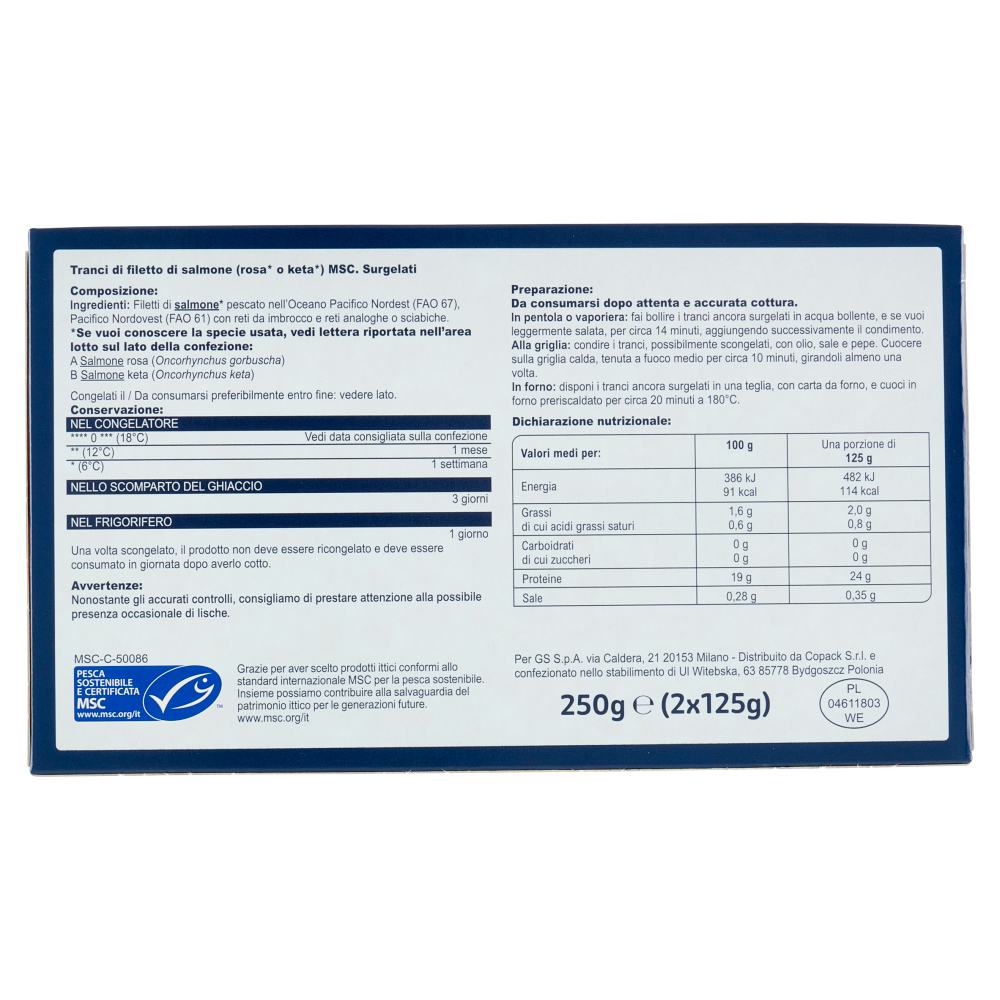 Carrefour Classic Tranci di Filetto di Salmone* Selvaggio Surgelati 2 x 125 g