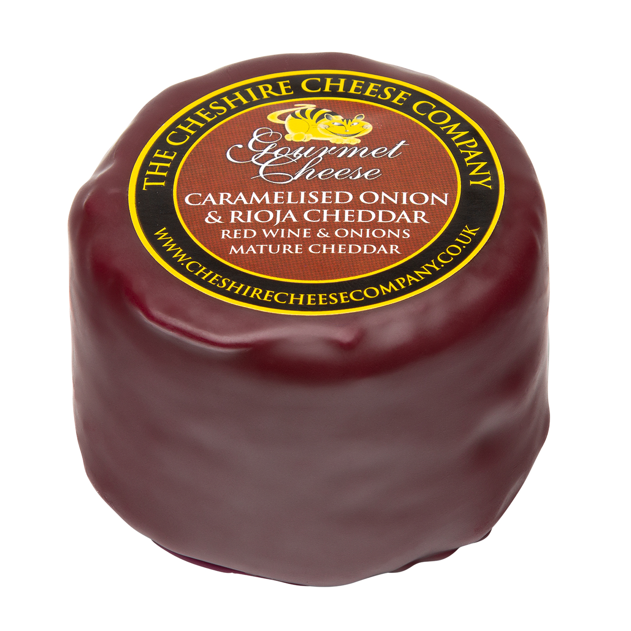 Formaggio cheddar da latte vaccino pastorizzato con cipolla caramellata e avvolto da cera