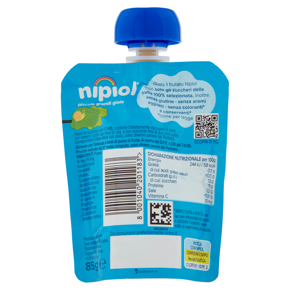 nipiol mela frullato 100% frutta 85 g