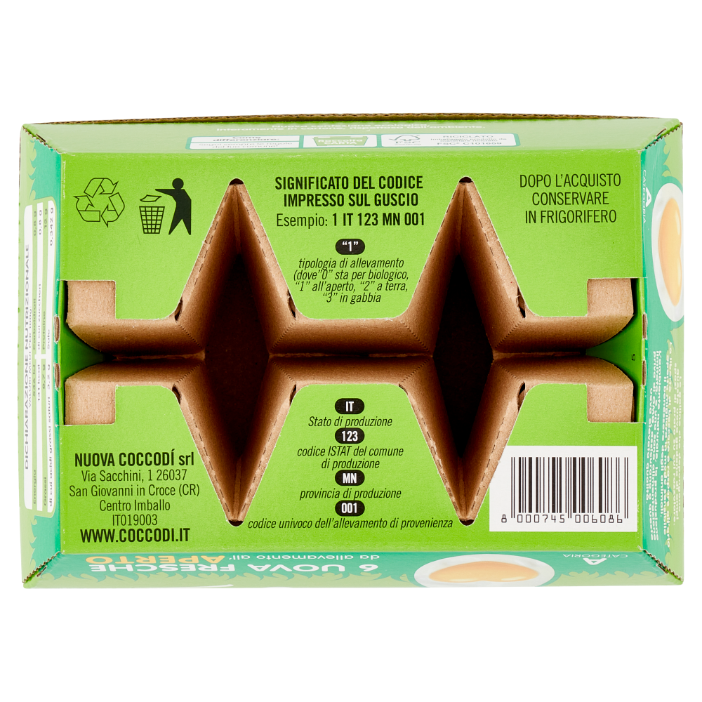 Coccodì Free 6 Uova Fresche da allevamento all'Aperto 350 g