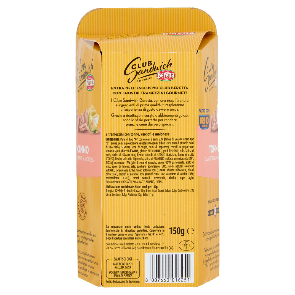 Beretta Club Sandwich Gourmet Tonno Carciofini e Maionese 150 g