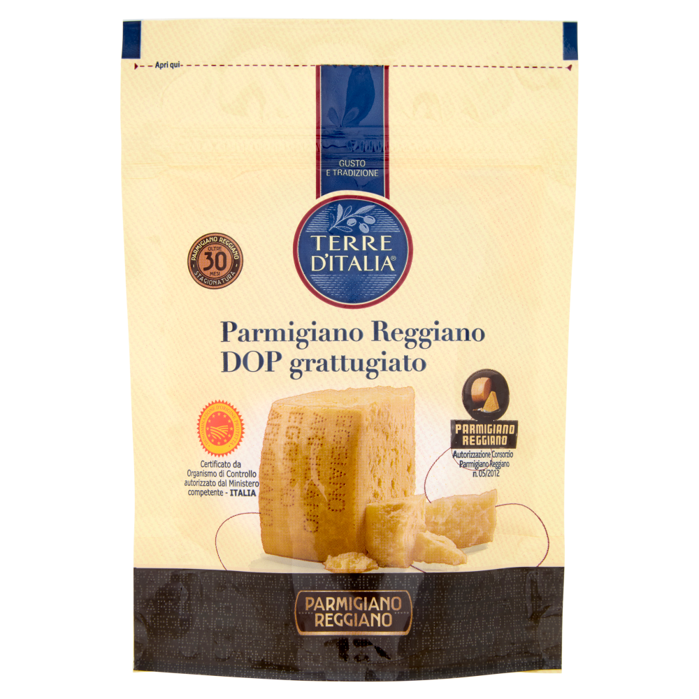 Terre d'Italia Parmigiano Reggiano DOP grattugiato Stagionatura Oltre 30 Mesi 60 g