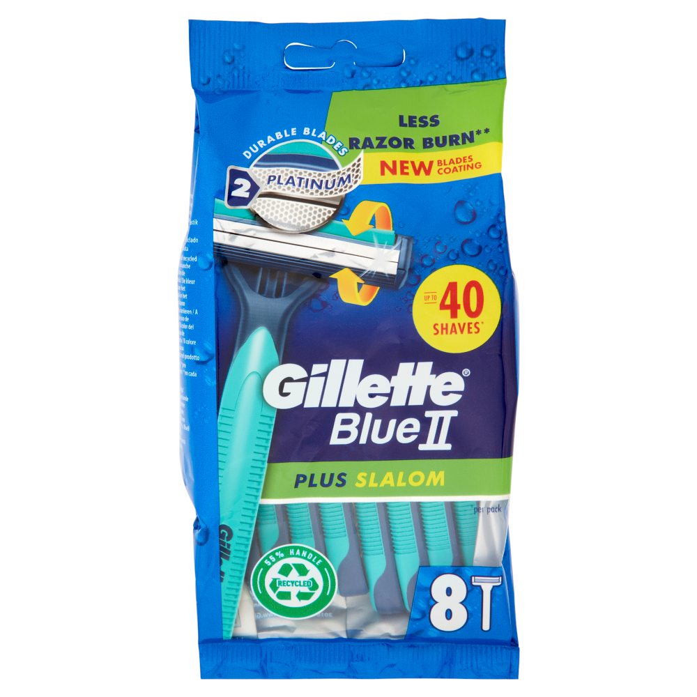 Gillette Blue II Plus Slalom Rasoio da Uomo Usa e Getta a 2 Lame con Testina Oscillante, 8 Rasoi