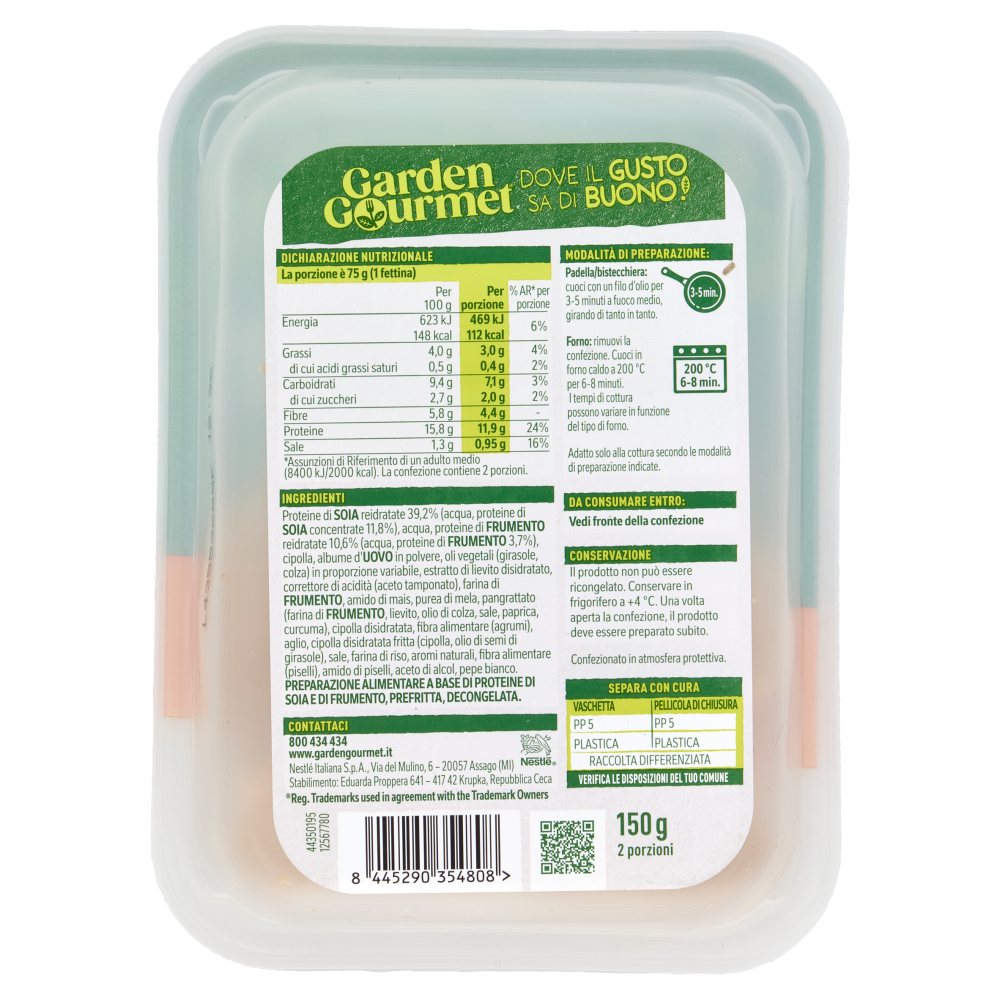GARDEN GOURMET Le Fettine Vegetariane di Soia e Frumento 2 pezzi 150g