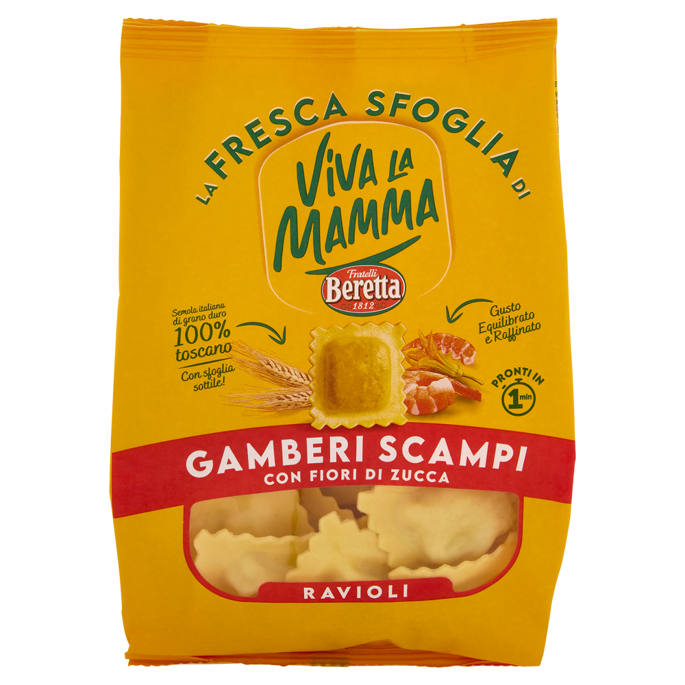 Viva La Mamma la Fresca Sfoglia di Ravioli Gamberi Scampi con Fiori di Zucca 200 g