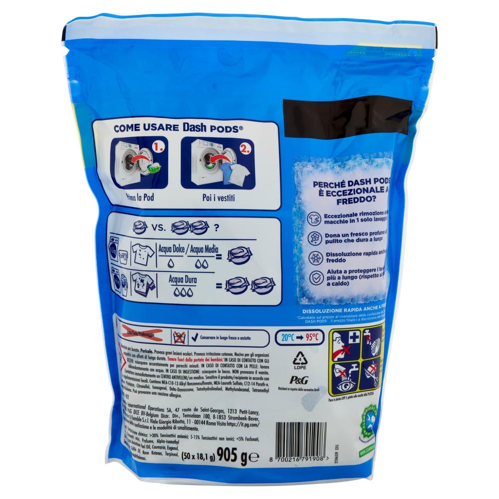 Dash Pods Detersivo Lavatrice In Capsule, Classico, 50 Lavaggi 905 g