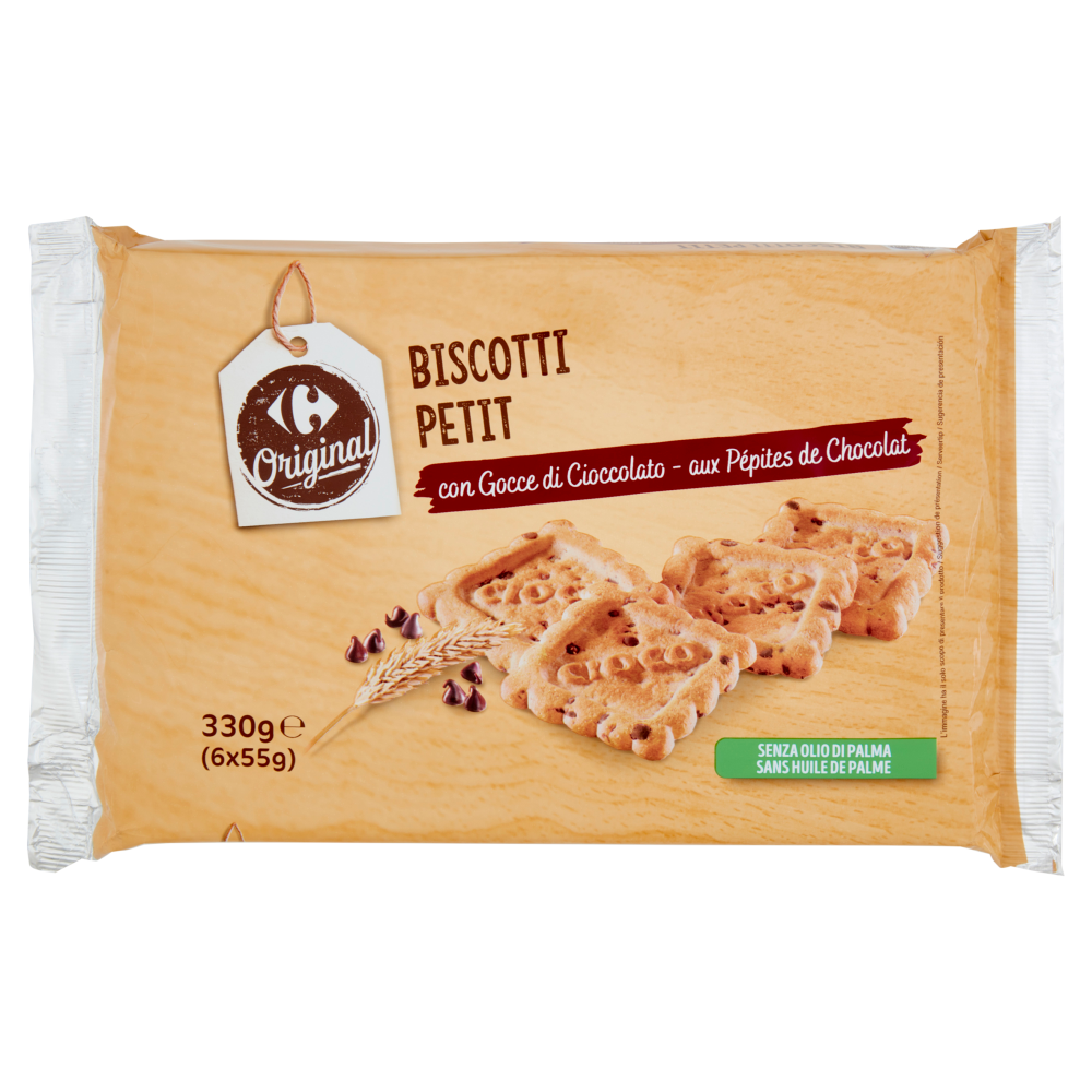Carrefour Original Biscotti Petit con Gocce di Cioccolato 6 x 55 g