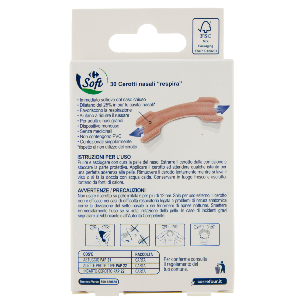  Carrefour Soft "Respira" Cerotti Nasali Formato XL 30 pz