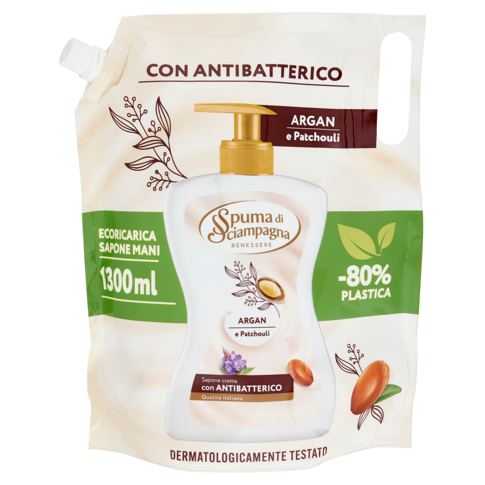 Spuma di Sciampagna Benessere Sapone crema Argan e Patchouli Ecoricarica 1300 ml
