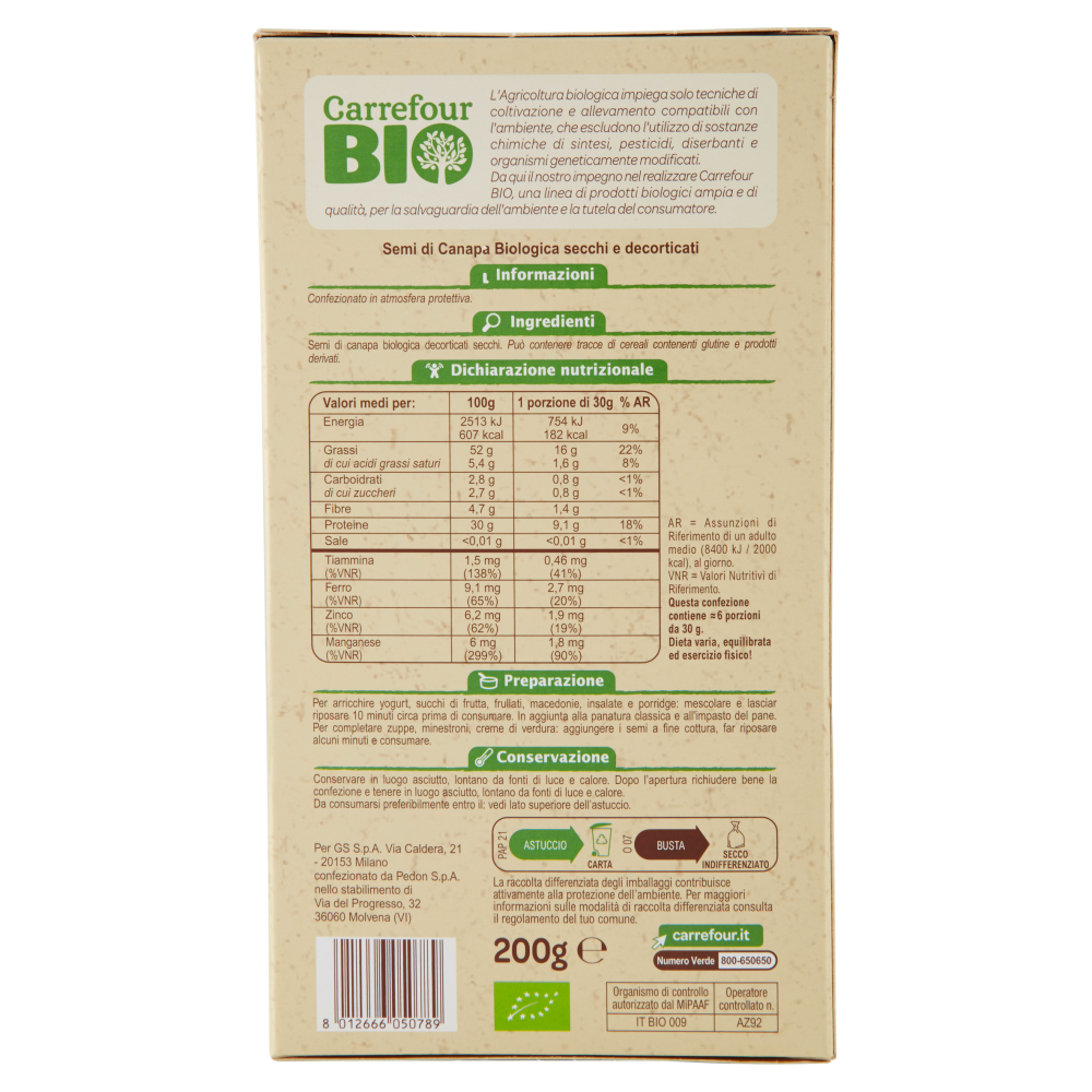 Carrefour Bio Semi di Canapa 200 g