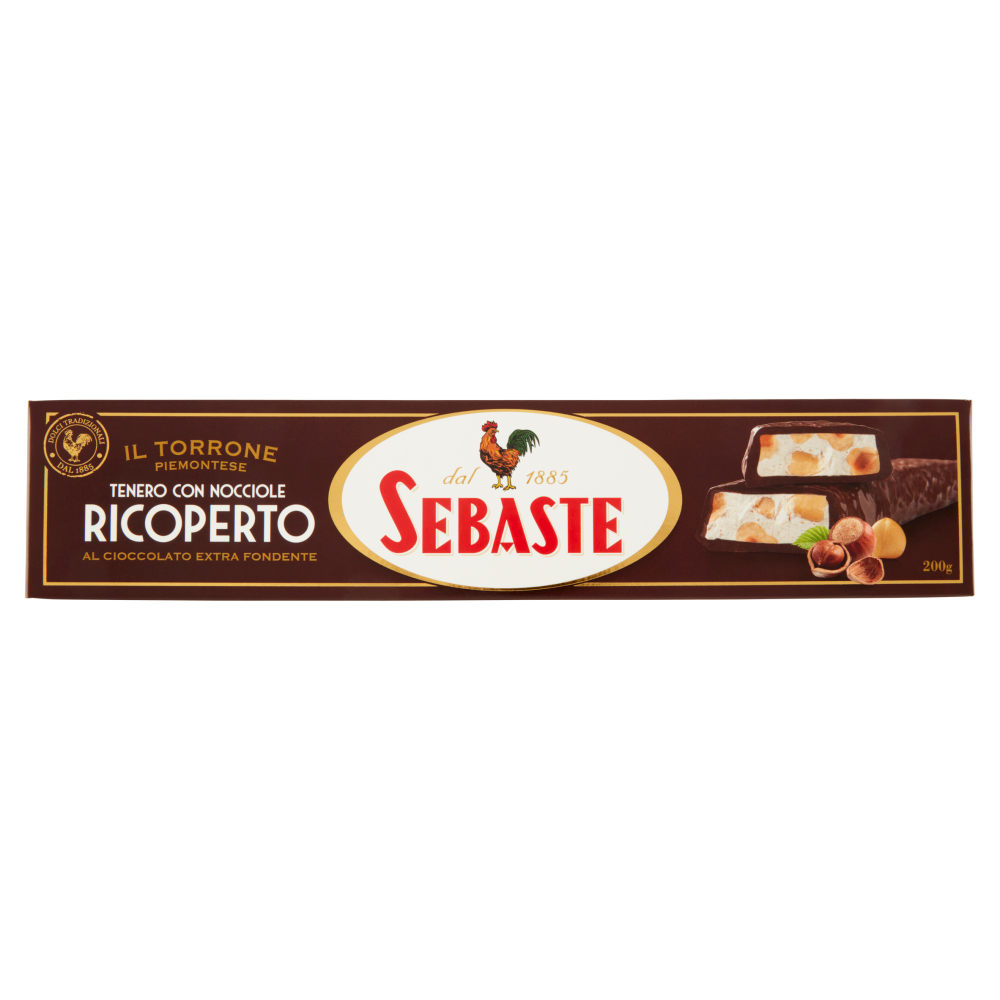 Sebaste Torrone Tenero con Nocciole Ricoperto al Cioccolato Extra Fondente 200 g