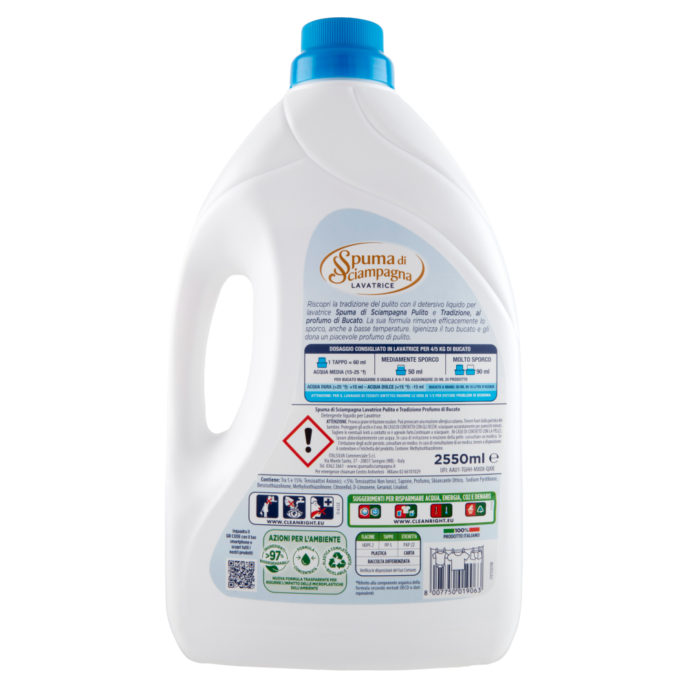 Spuma di Sciampagna Pulito & Tradizione Profumo di Bucato Igienizzante 2550 ml