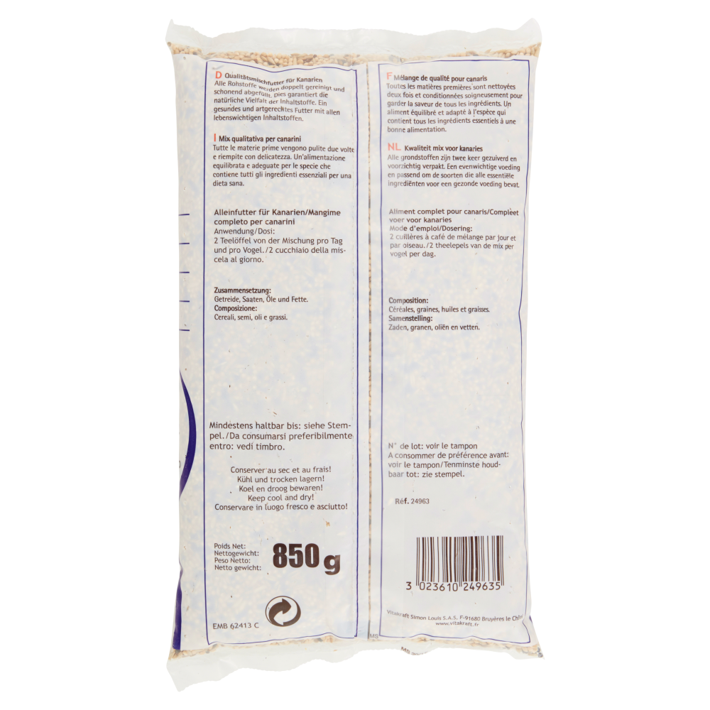 Vitakraft Mangime completo per canarini 850 g