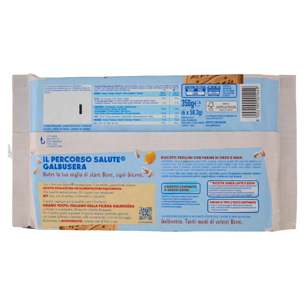 Galbusera Magretti -40% di Grassi* con Orzo e Mais 6 x 58,3 g