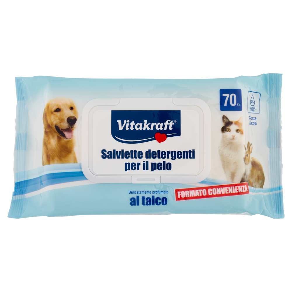 Vitakraft Salviette detergenti per il pelo al talco cm. 15X20 70 pz