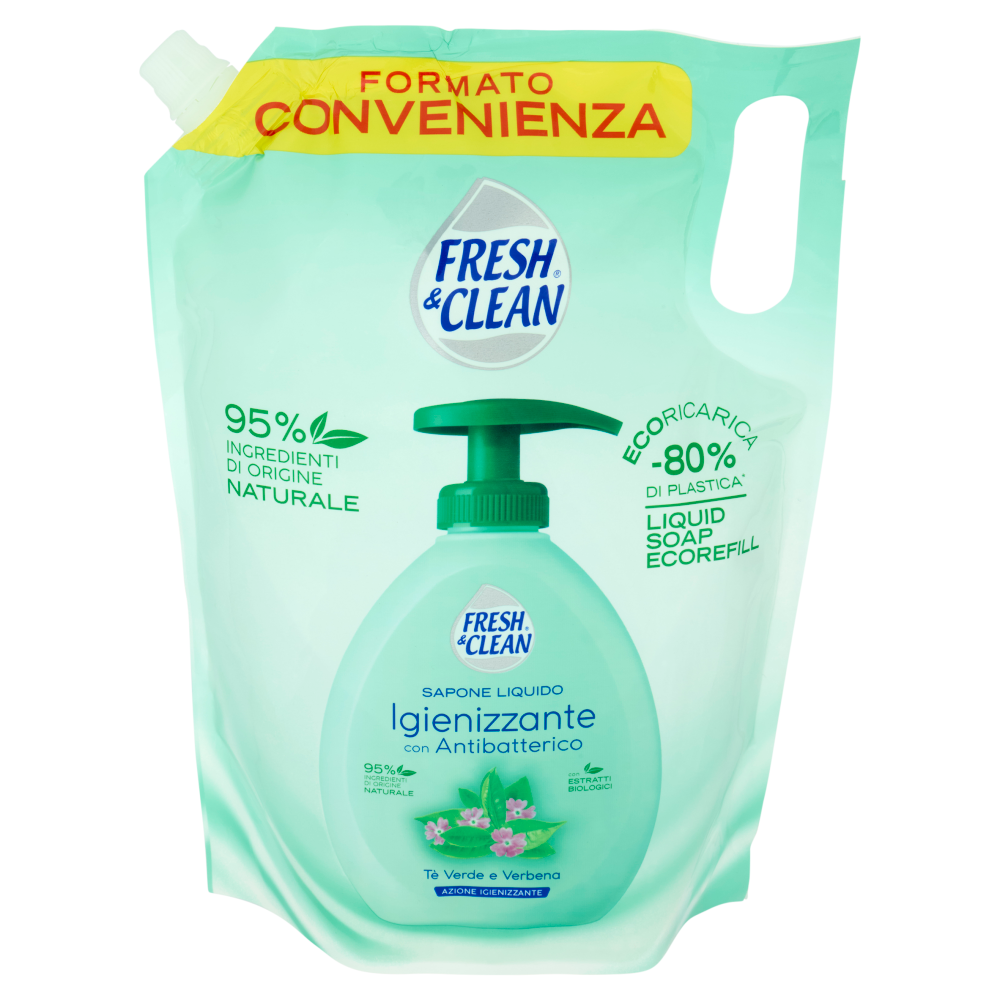 Fresh & Clean Sapone Liquido Igienizzante con Antibatterico T&egrave; Verde e Verbena Ecoricarica 1000 ml