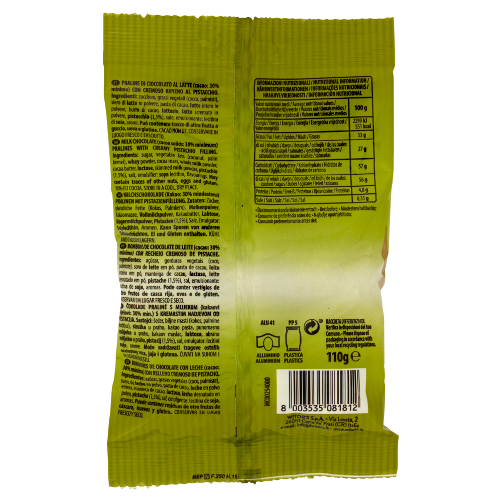 Witor's Sonetti Maxi Ovetti di Cioccolato al Latte con Cremoso Ripieno al Pistacchio 110 g