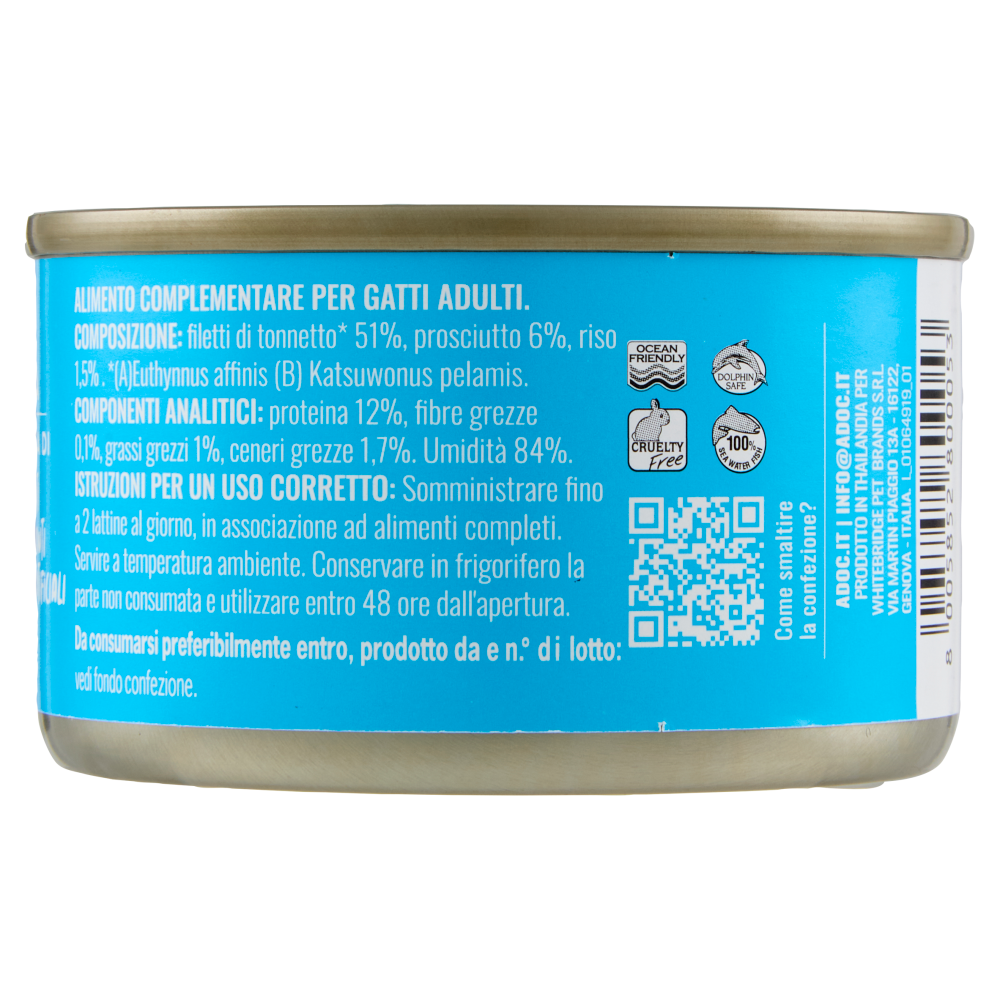ADoC For Cats Naturally Premium Filetti di Tonnetto con Prosciutto in Gelatina 85 g