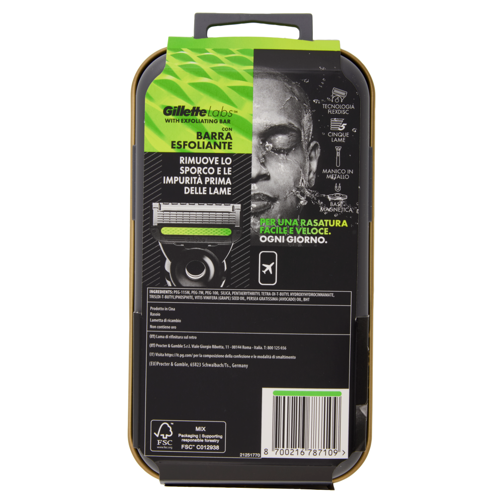 Gillette Labs Rasoio da Uomo Champion Gold Edition Custodia da Viaggio 1 Manico + 2 Lamette + 1 Base