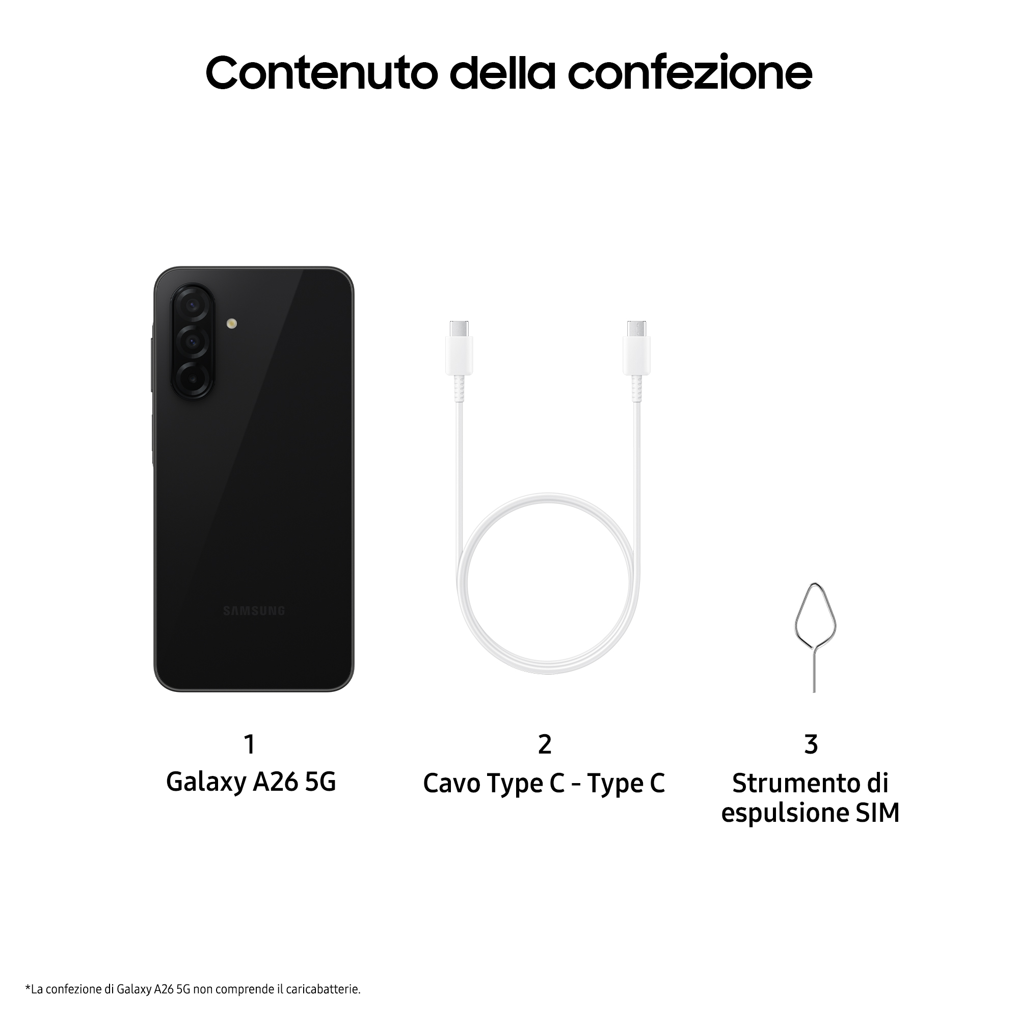 Samsung Galaxy A26 5G, Smartphone con Funzioni intelligenti, Display Super AMOLED 6.7&rdquo;, 6GB RAM, 128GB, Batteria 5.000 mAh, memoria espandibile, Black