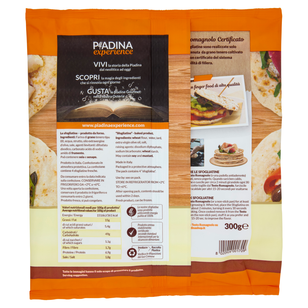 Riccionepiadina le Sfogliatine di Riccione Piadina 4 pz 300 g