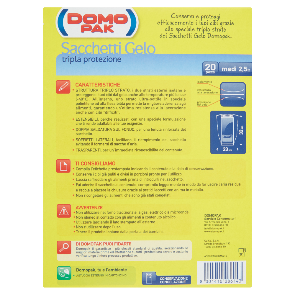 Domopak Sacchetti Gelo tripla protezione medi (2,5 lt - 20 pezzi)