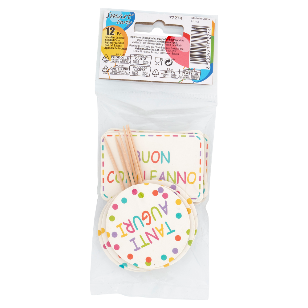Smart Party Picks Buon Compleanno Tanti Auguri 12 pz