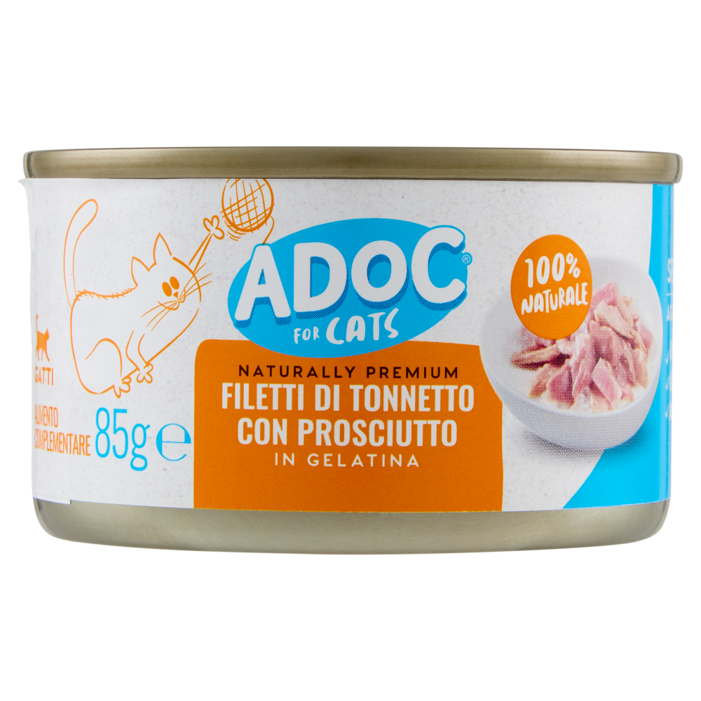 ADoC For Cats Naturally Premium Filetti di Tonnetto con Prosciutto in Gelatina 85 g