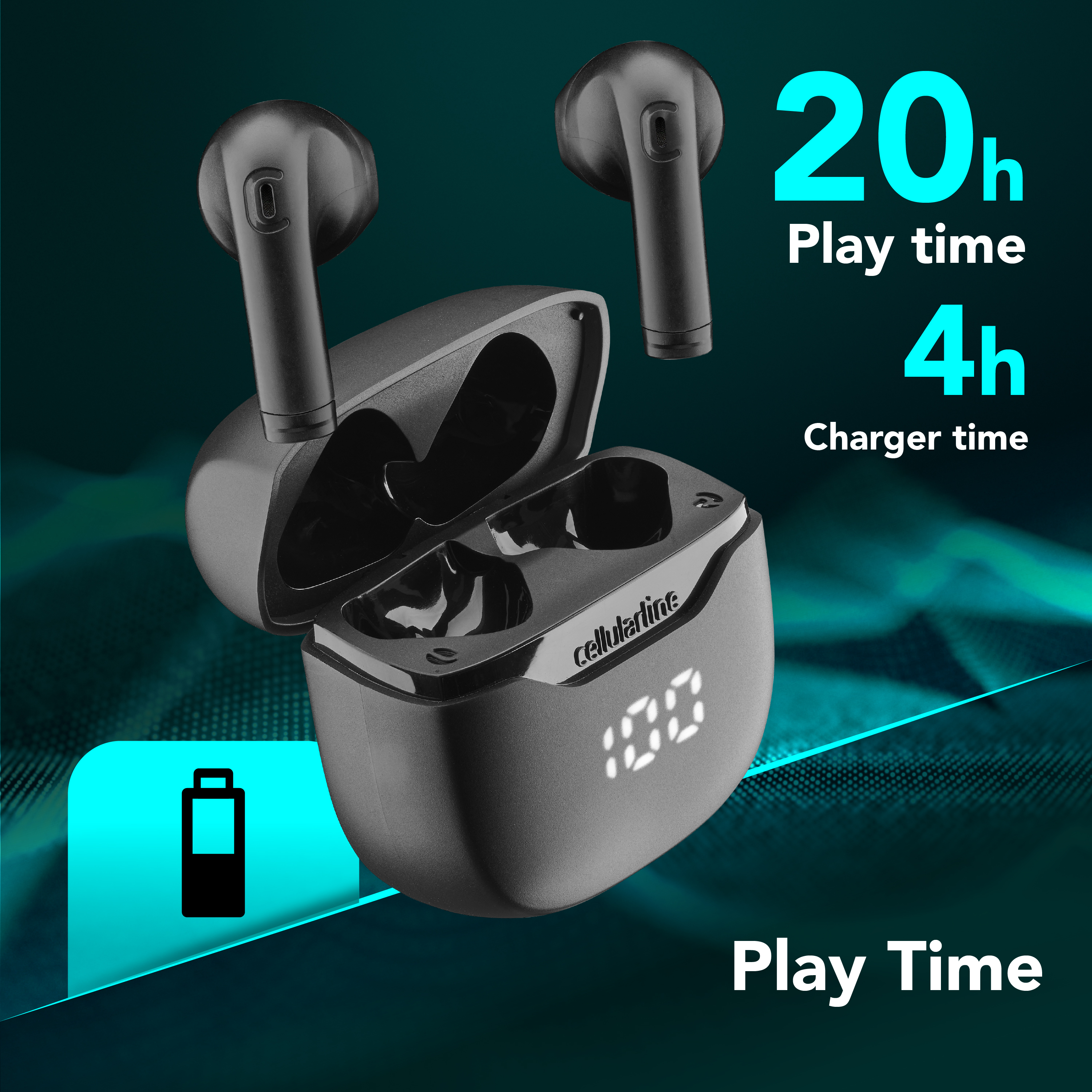 Cellularline Core Auricolare Bluetooth TWS con custodia di ricarica e display led