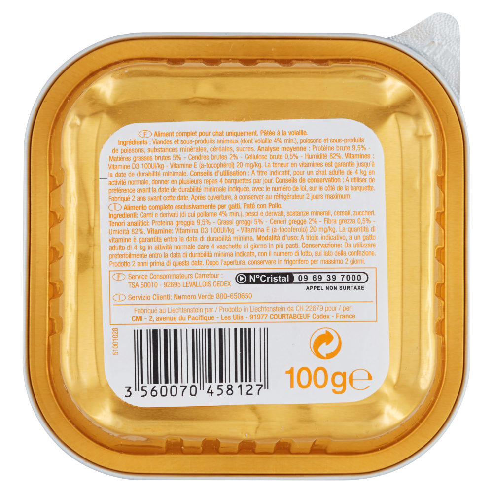 Carrefour Discount Paté con pollo per gatti 100 g