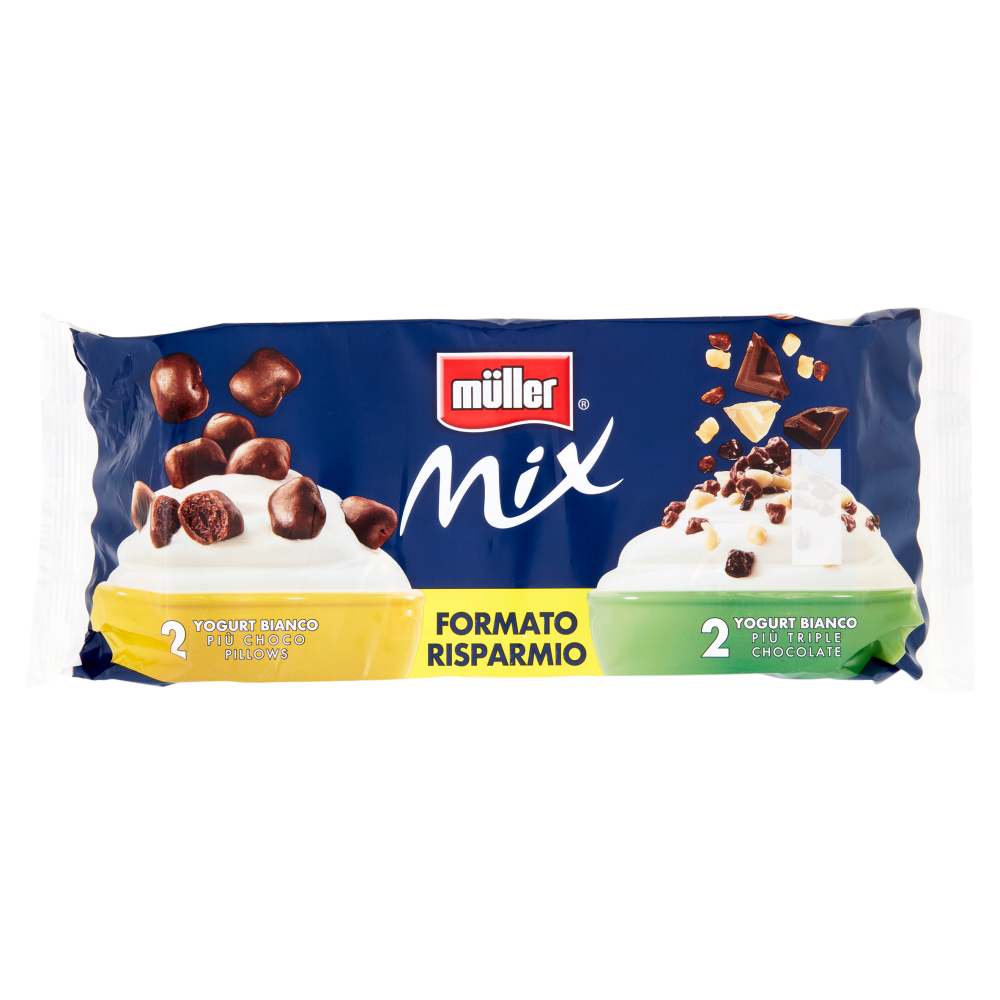 müller Mix 2 Yogurt Bianco Più Choco Pillows + 2 Yogurt Bianco Più Triple Chocolate 4 x 150 g