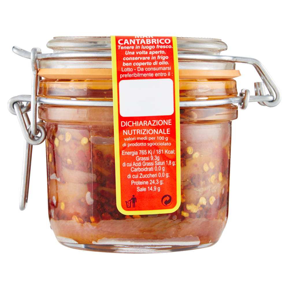 Marca Vaticano Filetti di Acciughe Spagnole in olio di oliva con peperoncino 250 g