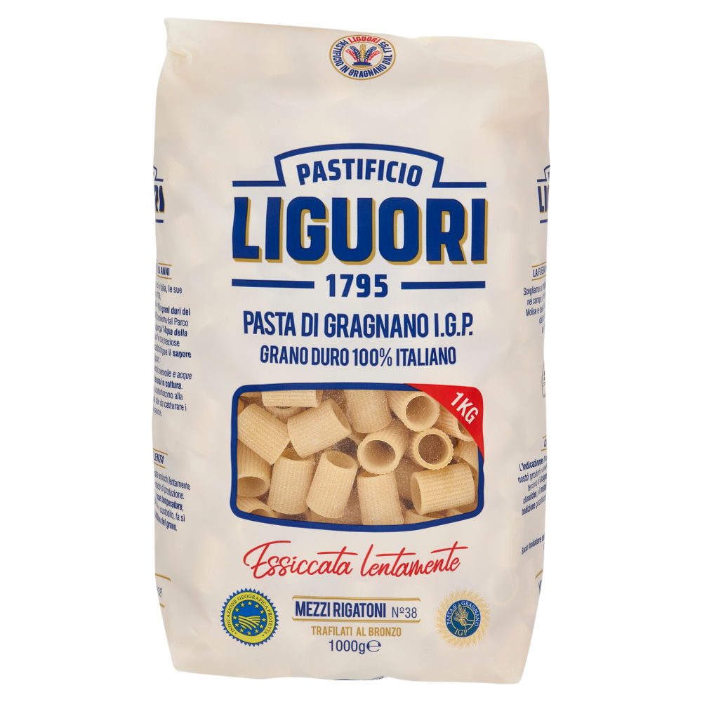 Pastificio Liguori Pasta di Gragnano I.G.P. Mezzi Rigatoni N°38 1000 g