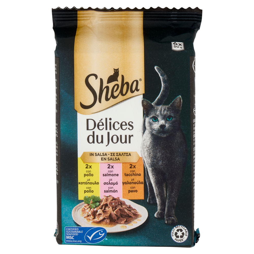 Sheba Délices du Jour Cibo Umido Gatto in Salsa con Salmone e Tacchino  6 x 50 g