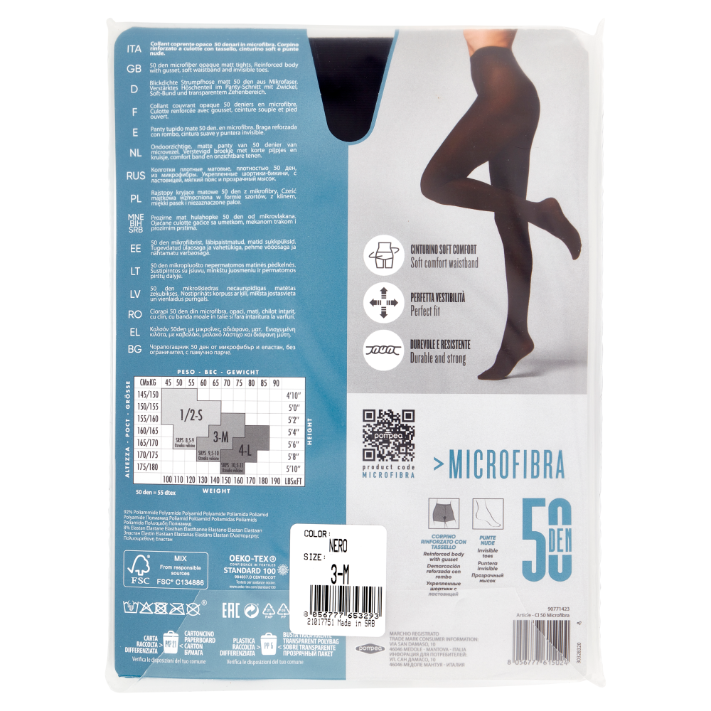 pompea Microfibra Collant coprente opaco in microfibra soft comfort 50 Den 3-M Nero