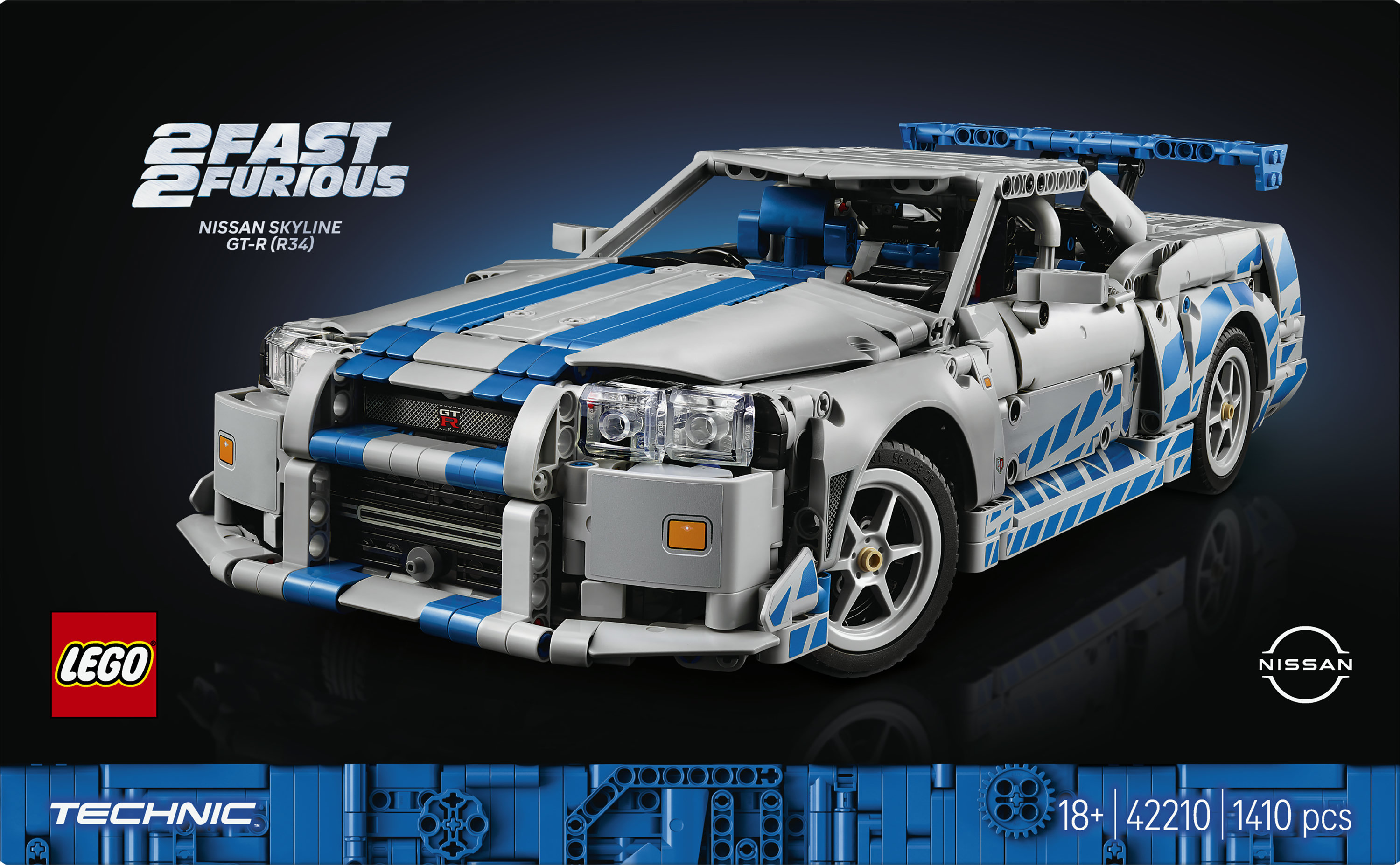 LEGO Technic 42210 Auto Nissan Skyline GT-R (R34) 2 Fast 2 Furious, Modellino da Costruire per Adulti con Funzione Derapata