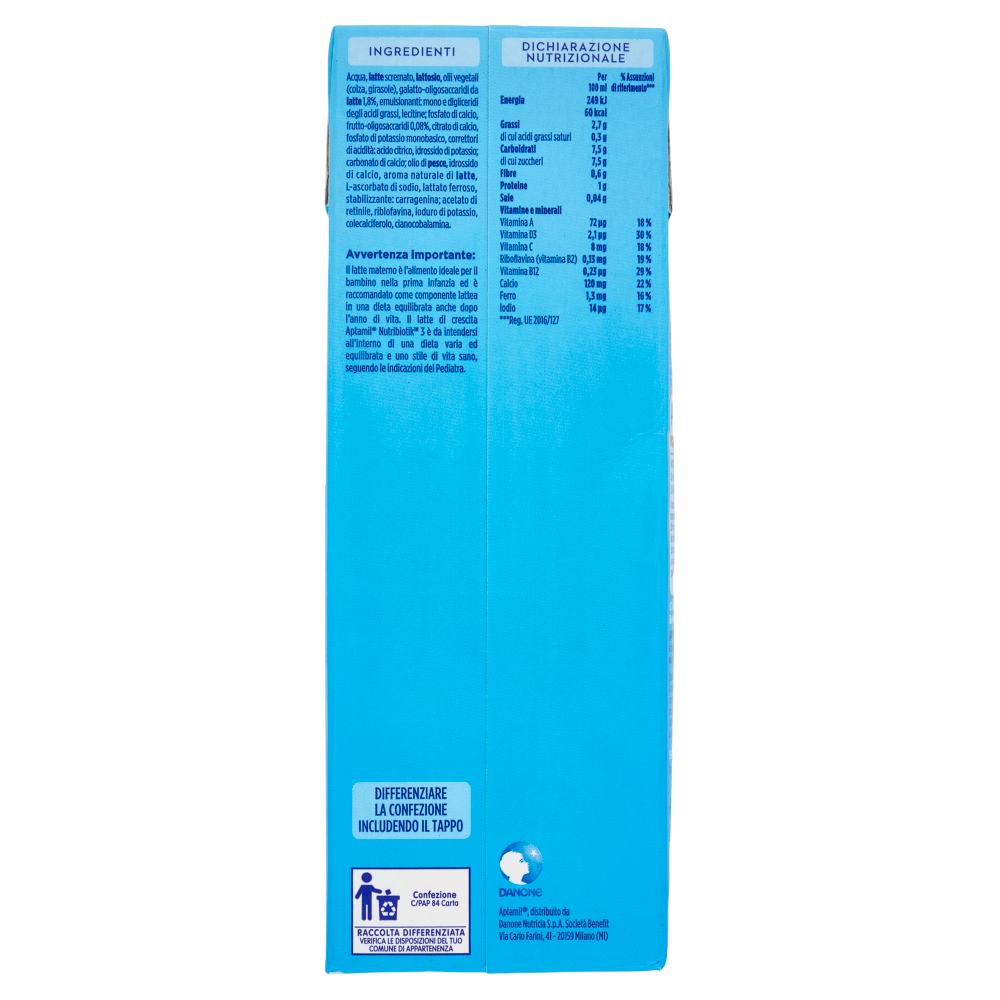 APTAMIL Nutribiotik 3 - Latte di Crescita Liquido, dal 12&deg; mese al 24&deg;, Fonte di Ferro, 1L