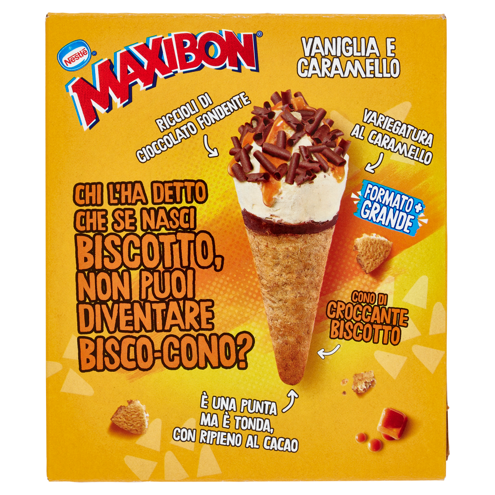 NESTLÉ Maxibon Cono di Croccante Biscotto Vaniglia e Caramello 4 x 79 g