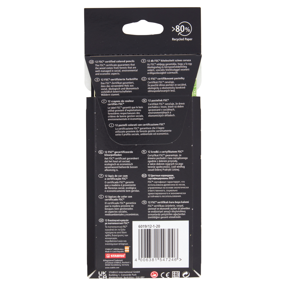 STABILO GREENcolors matite colorate certificate FSC - astuccio ARTY da 12 pz