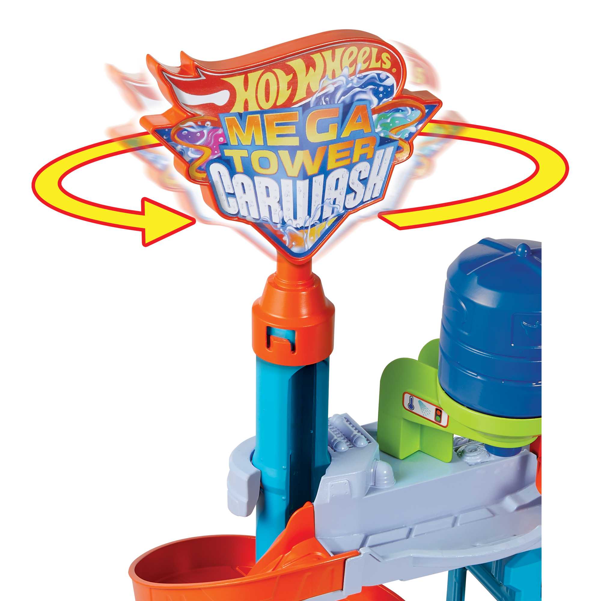 Hot Wheels City Mega Torre Autolavaggio, include 1 macchinina Color Shifters e pratici serbatoi per acqua, si collega ad altri set, giocattolo per bambini 4+ Anni