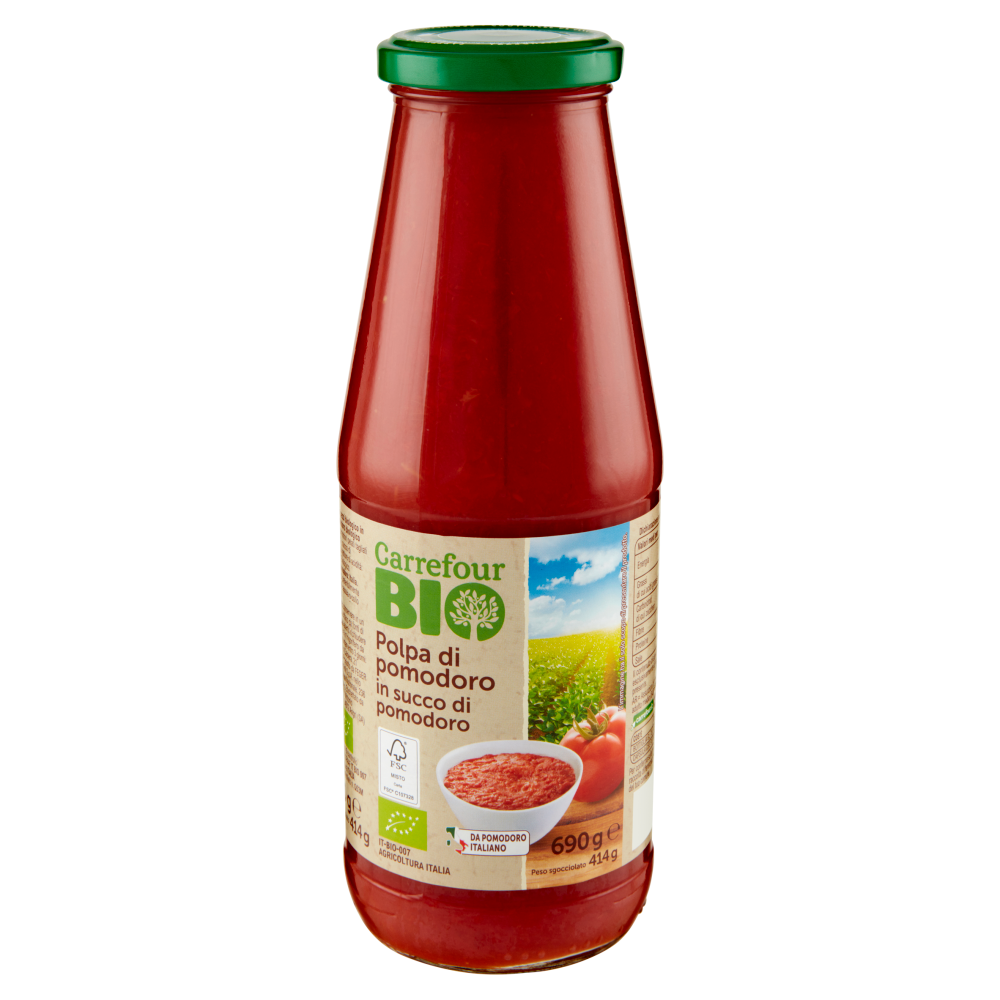 Carrefour Bio Polpa di pomodoro in succo di pomodoro 690 g