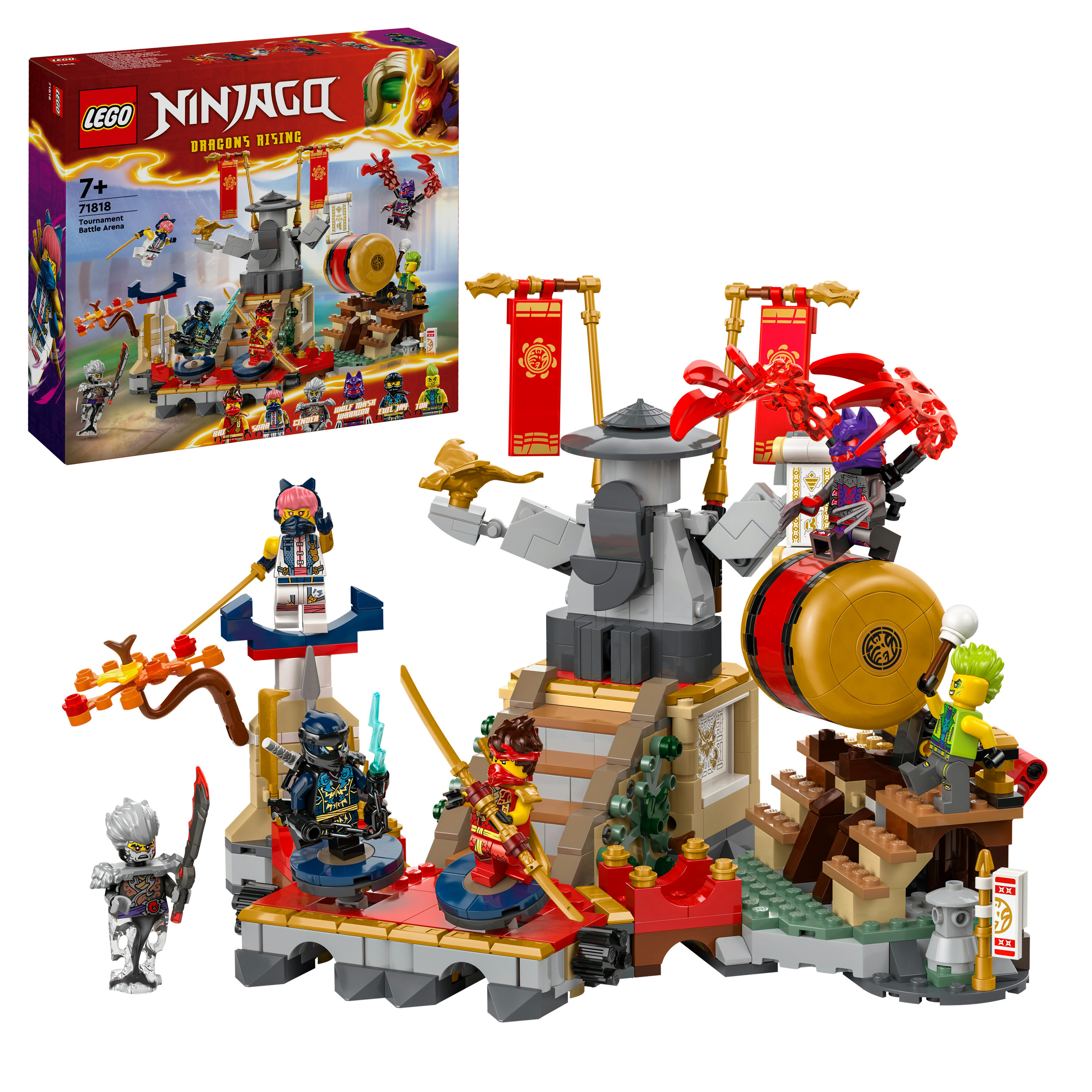LEGO NINJAGO 71818 Torneo: Arena di Battaglia, Giochi per Bambini 7+ Anni con 6 Minifigure e Tempio con Funzioni da Costruire