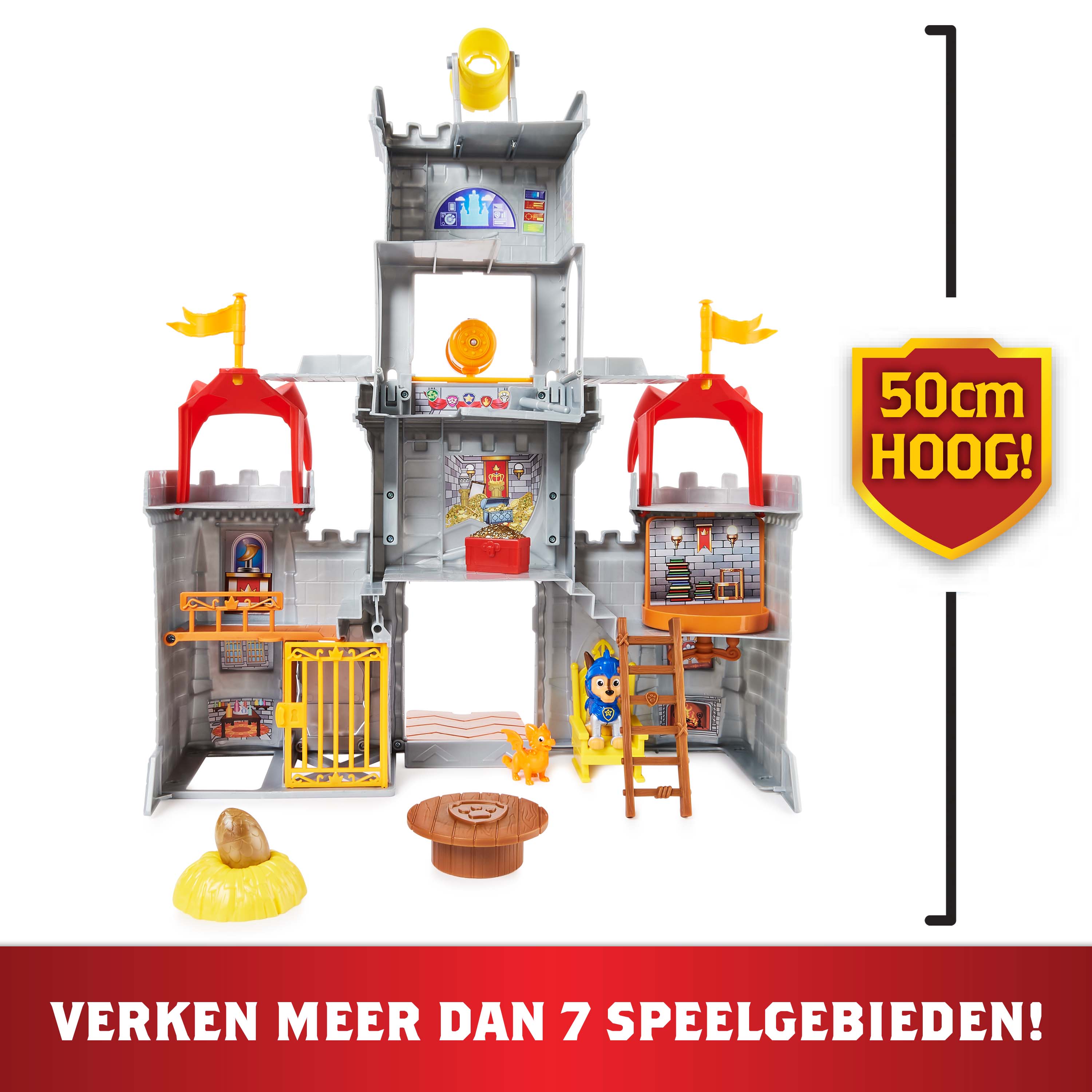 PAW Patrol , set di gioco trasformabile da 11 pezzi Castle HQ Rescue Knights con action figure di Chase e del mini drago Draco, giocattoli per bambini dai 3 anni in su