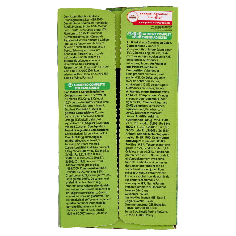 PURINA FRISKIES In Gelatina Con Manzo e Carote, Pollo e Piselli, Agnello e Fagiolini 12 x 85 g