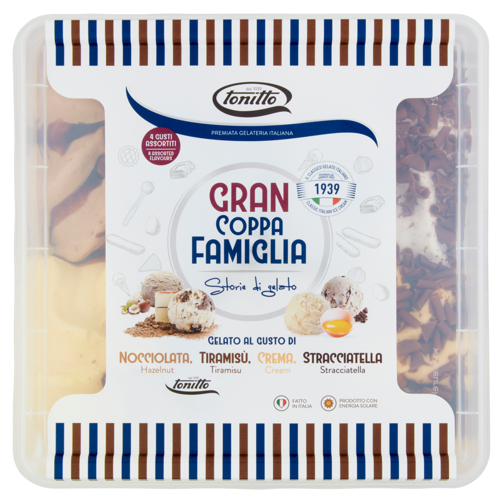 tonitto Gran Coppa Famiglia Gelato al Gusto di Nocciolata, Tiramis&ugrave;, Crema, Stracciatella 1000 g